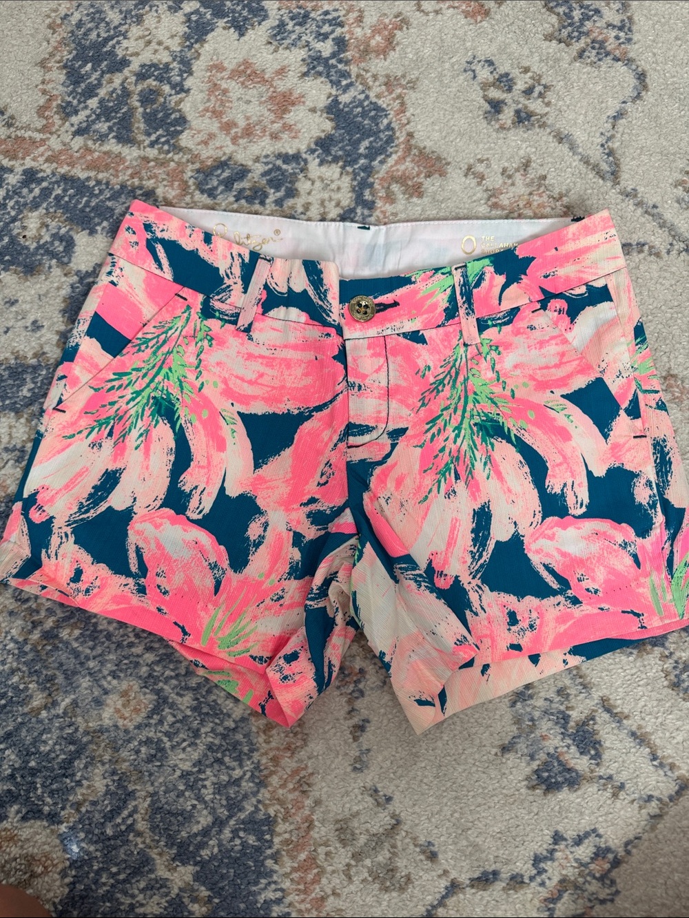 Lilly Pulitzer Pink & Navy Floral Print Jean Shorts